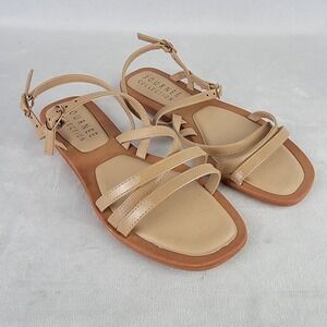 Journee Collection Women 8.5 Tan Strappy Ankle Strap Flat Sandals Dress Beach